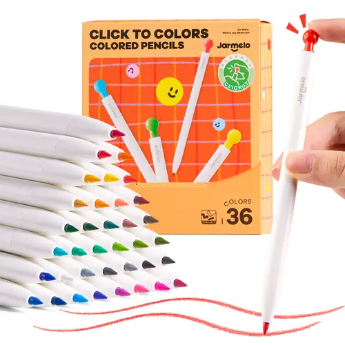 Jar Melo Click Mechanical Colored Pencils - Art Supplies for Kids Ages 3+, 3mm Break-Resistant Retractable Leads, Anti-Roll Design Grip, Smooth Layering, No Sharpening, Erasable No-Mess, Prevents Damage, Fosters Confidence, Back to School Classroom Prizes