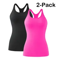 ATTRACO Women's Two-Piece Ribbed Sports Tank Top Set with Built-in Bra Fitted Racerback Design Round Neck for Sports Activities