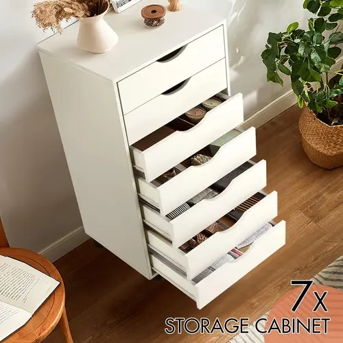 VOWNER 7-Drawer Organizer, Tall Chest of Drawers with Caster Wheels, Filing Cabinet Alex Drawers File Vanity Storage for Home Office