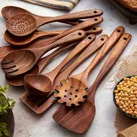 10pcs/set Natural Wood Kitchenware Utensils Set, Wooden Spoon Set, Wooden Cooking Tools, Kitchen Utensils Set, with Ergonomic Handles, Heat-Resistant Spoons, Pans and Spatulas, Ideal for Induction Cookers