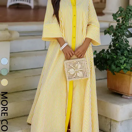 Elegant Women's Loose Collared Button Front Striped Shirt Dress, Perfect for Office and Casual Occasions, Stylish and Comfortable Spring Wear, Boho Summer Dresses Style Womenswear, Chic Dress