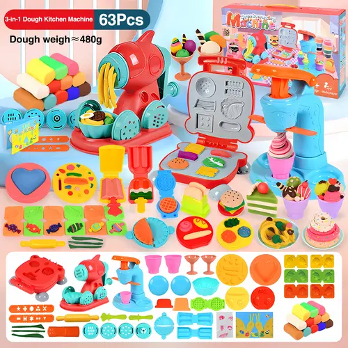 Colored Playdough Clay Set for Preschoolers - Unisex Non-Toxic Soft Kids Toys, Hamburger+Noodle Machines, Ice Cream Maker, Creative Art Crafts for Home Activities & Party Favors
