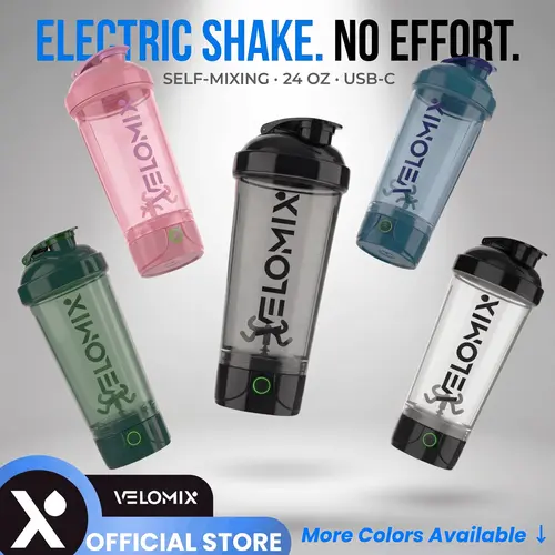 VELOMIX 24oz Electric Protein Shake Mixer Bottle - USB-C Rechargeable Drink Mixer, Leak-Proof, 80 Mixes per Charge, 1-Touch Operation, Easy-Clean, Durable BPA-Free PP/PE Plastic Gym Accessory, Water Bottle
