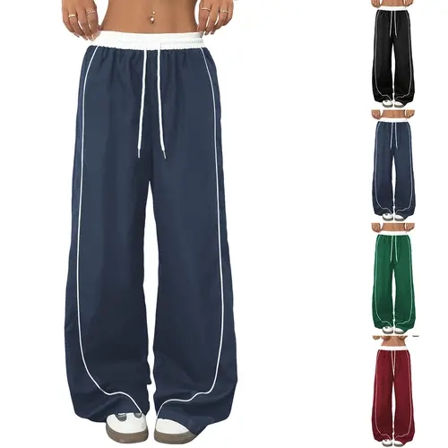 Tanming Womens Contrast Piping Sweatpants - High-Waisted Straight Leg Pants with Drawstring Casual Track Trousers - Spring Summer Fall Daily Streetwear Gym School Travel