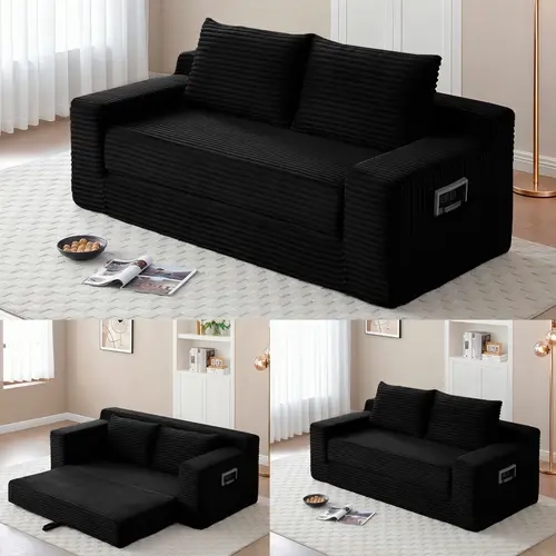 Niccae Velvet High-Density Foam Loveseat Sleeper - 2-in-1 Convertible Fabric Futon Couch, No-Assembly Compressed Boneless, Reinforced Stitching, Modern Pull-Out Space-Saving for Apartment Living Room