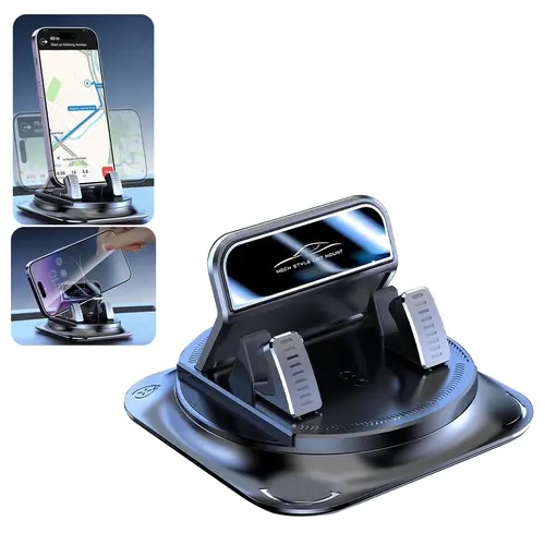 Cell Phone Holder for Car Dashboard - 360-Degree Rotating Phone Mount, Adjustable Dashboard Mount, Self-Adhesive, Non-Slip Rubber Grip, Waterproof Auto-Lock, Hands-Free Driving, Universal Car Interior Accessory