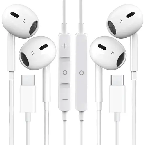 Summerwins 2-Pack Type-C Jack In-Ear Headset with Plug, Microphone, Volume Control, HiFi Stereo Surround, Noise Cancellation, Music & Video Compatibility, Travel-Friendly for iPhone 17/16/15, Galaxy S25/S24/S23 Ultra, Pixel 9/8, OnePlus Devices