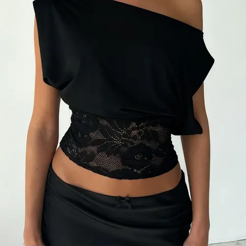 Women's Elegant Chic Fashion Lace Patchwork Asymmetric Sleeveless Top, Elegant Classy Tops, Slim-Fitting Plain Design, Perfect for Casual and Stylish, Asymmetrical, Womenswear