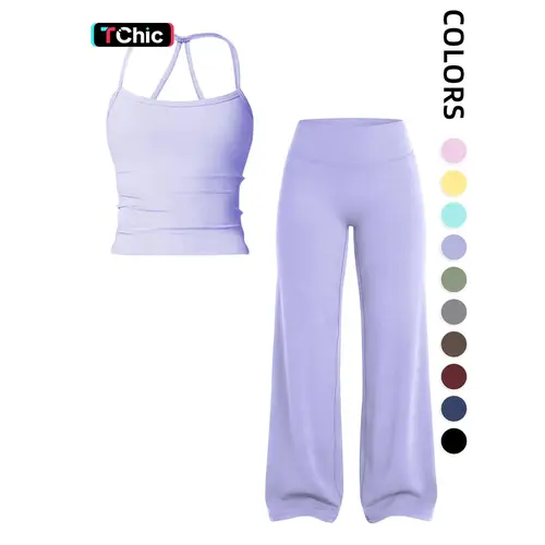 Women's Sportswear Two-Piece Set High-Waisted Straight-Leg Pants Yoga Fitness Clothing Quick-Dry Tight-Fit Fitness Casual Sports Wear, Outdoor Stretchy Sportswear