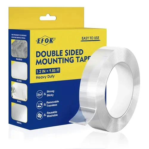 Bomei Heavy-Duty Double-Sided Nano Tape, 1.2x9.85ft, 0.08in Thick, Removable Strong Grip, No Glue Needed for Home Users, Outdoor Ready Mounting on Glass/Metal/Wall, DIY Projects