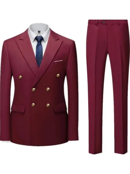 Male Two-piece double-breasted suit set, British-style men's casual business wedding banquet party dress, Formal Wear, men's office professional suit set, high-quality Blazer+ trousers suit Long Sleeve Spring Fall Wear Office Professional Attire