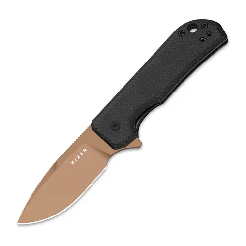 Kizer Black Micarta Handle, Sunset Metal PVD Coating, D2 Tool Steel Blade, Outdoor Camping Knife, EDC for Men