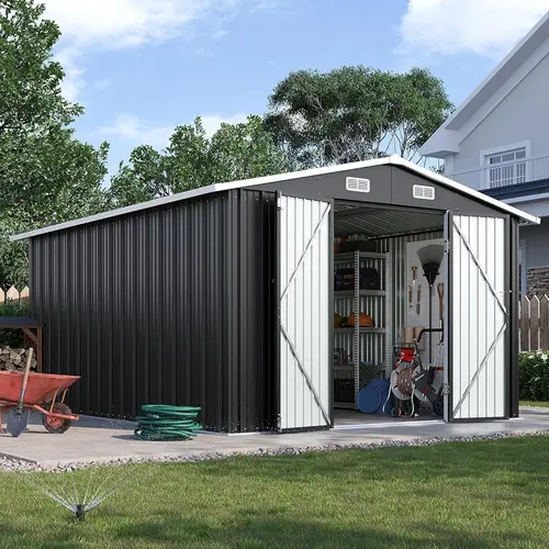 Aoxun Outdoor Storage Shed with Double Hinged Large Door & Lockable Door Brown Metal Sheds for Garden Backyard Patio,campingessentials,outdoorfurnitureset,campinggear