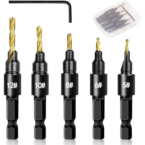 GJANSH 5PCS Countersink Drill Bit Set, Professional Brocas para Madera - Adjustable Wooden Drill Bit Set, Used for Wood Countersink Drill Bit with Depth Stop,Summervibes,fathersdaygift