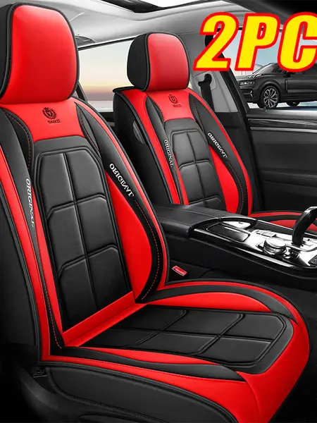 Waterproof Leather Car Seat Covers 2PCS Red & Black Premium Protection for Vehicle Interior Durable & Stylish, Car Seat Protectors, Seat Protectors Cushion