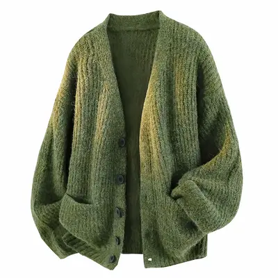 Men's Vintage Casual Knit Cardigan Sweater - Long Sleeve, V-Neck, Loose Lazy Style, Soft Comfortable, Buttoned Pocket, Plain, Medium Length, Menswear Knitwear Male Clothing Spring-Ready Knit for Valentine's Day Everyday Wear