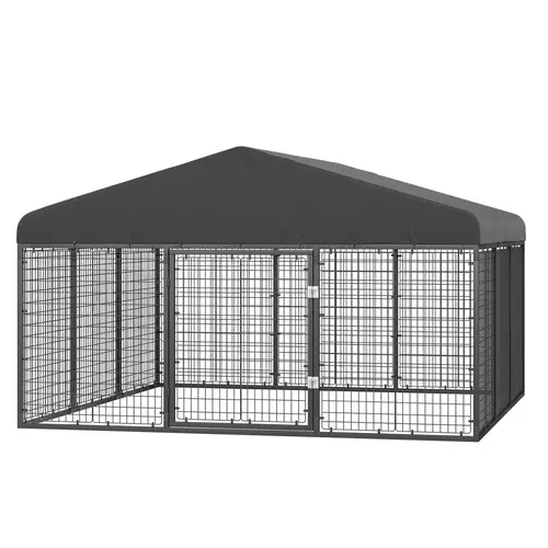 PETONY Large Escape-Proof Wire Mesh Steel Frame Dog Kennel - Heavy-Duty Enclosed Outdoor Use Enclosure, Double Safety Locks, Roof Included for Secure Containment