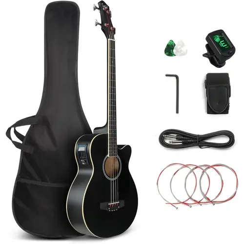 GLARRY Full Size 4-String Basswood Acoustic-Electric Bass Guitar Beginner Kit - Cutaway Shape, Onboard Tuner, Low-Battery Display, Bag, Strap, Picks, Strings, Amp-Ready (TikTok Shop Back to School, Musical Instruments)