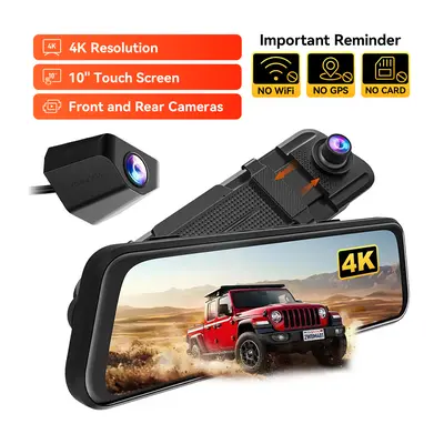 【Deals For You】WOLFBOX  M40Lite 4K Mirror Dash Cam 10" Touch Screen Front & Rear Camera with for Enhanced Driving Safety HolidayHaul