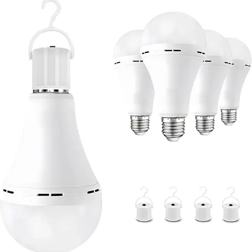 6 Pack Dimmable White LED Emergency Rechargeable Light Bulbs - 1500mAh 12W (60W Equivalent) E27 LED Light Lamp, Power Failure Backup, with Hook for Home Camping