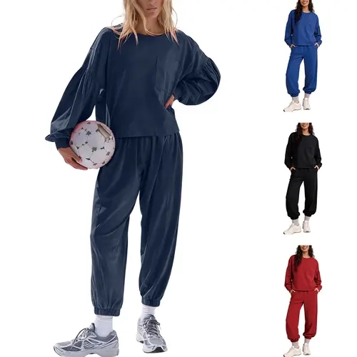 Tanming Women’s 2 Piece Set springfresh Casual Cotton matching set Long Sleeve Top and Wide Leg Jogger Pants Relaxed Fit Tracksuit