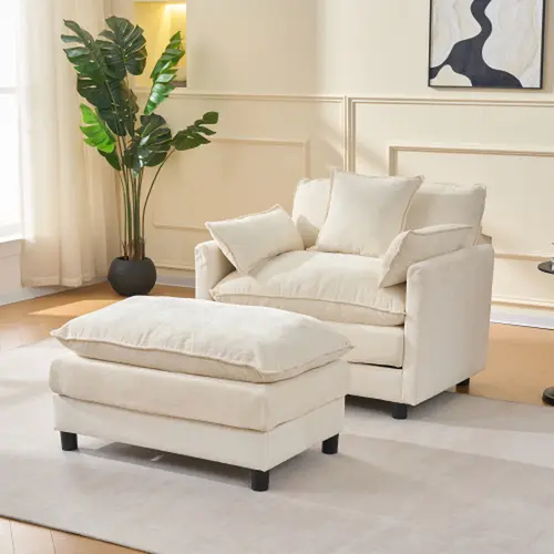 Indoor Chenille Chaise Lounge Chair with Ottoman - 55.7in Oversized Adult Sleeper Sofa, Supportive Sitting Modern Chenille Couch Furniture for Bedroom, Living Room (Single Seat)