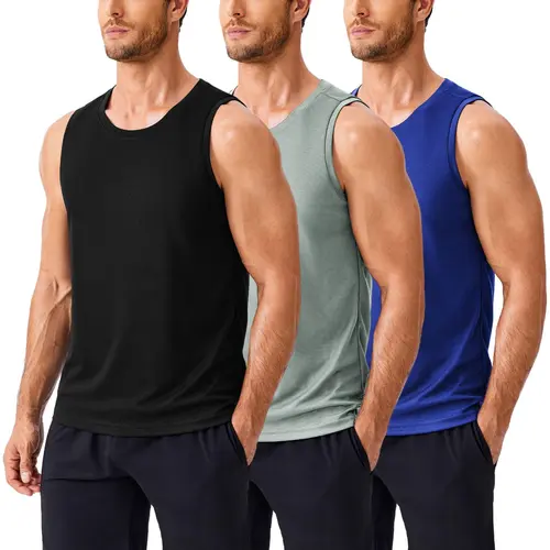 PINSPARK Men's 3-Pack Curved Football Tank Tops - Quick Dry, Moisture-Wicking, Move Free Sleeveless Muscle Shirts Built for Gym, Yoga, and Running - Travel & Camping Essentials