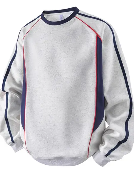 Spring And Autumn Trendy Brand Men's Patchwork Colorblock Crew Neck Loose Casual Long Sleeve Versatile Sweatshirt, Fashionable Stylish Sports Top, Unisex Long Sleeve Hoodless Sweatshirt, Pullover Base Shirt, Suitable For Daily Wear, Student Clothing, Yout