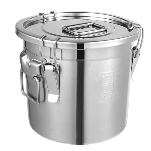 12L 405oz Food-Grade Stainless Steel Food Storage Container - 304 & 201 Rust-Resist, Durable, Leak-Proof, Airtight, Antimicrobial, Silicone-Sealed, Seamless Polished, Effortlessly Stylish Industrial Pail for Home, Commercial Space Wet/Dry Storage