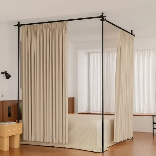 Adjustable Room Divider Frame, Black Metal Pipe Partition Stand for Bedroom/Dorm/Apartment, No Curtains Included (Fits Twin/Full Beds & Open Spaces)