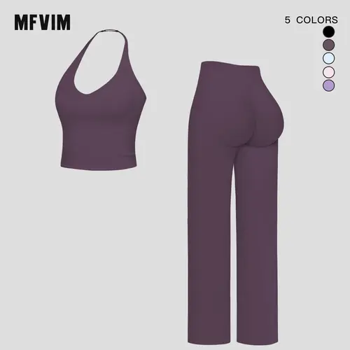 MFVIM Sporty Two-Piece Set Women’s Plain Crop Cami Top & Flare Leg Pants Sports Set, Sporty Casual Comfy Breathable Two-Piece Outfits for Yoga, Gym, Workout, Running, Gym Workout Clothes,summerwins