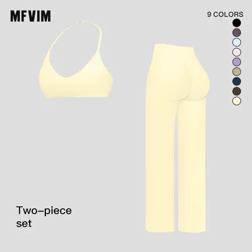 MFVIM Sporty Two-Piece Set Women's Plain Crop Cami Top & Flare Leg Pants Sports Set 78% Nylon 22% Spandex Comfy Breathable for Yoga Gym Workout Running,summerwins