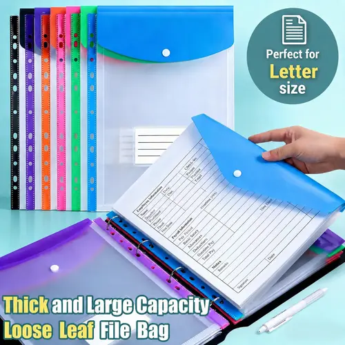 11-Hole Expandable Plastic Binder Pockets (6/12 Pack) - 2/3/4 Ring Binder-Compatible Pouches with Snap Button, Labeled Transparent Letter-Size Loose-Leaf Holders, School Supplies for Office Filing & Storage