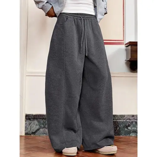 Men's Casual Dark Grey Sweatpants, Standard Size, Pockets, Curved Leg