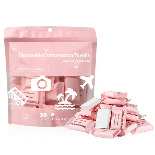 Alcohol-Free Compressed Towel Tablets - 30 Disposable 180g Sheets, 1 Piece Portable Skincare Tool for Adults, Travel/Outdoor, Home Facial Cleansing & Makeup Removal