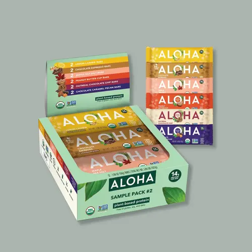 ALOHA Protein Bar Sampler Pack #2 | 12 Bars, 6 New Flavors | 14g Plant Protein, 4-5g Sugar | USDA Organic, Vegan, Gluten-Free | Chocolate Chip, Peanut Butter Cup, Maple Sea Salt, Espresso & More!