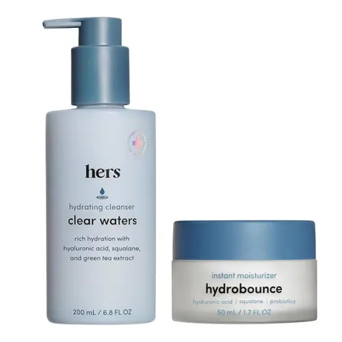 Hers Waters Cleanser + Hydrobounce Skin Care Kit, Smooth Lightweight Formula with Green Tea & Probiotic, Includes Night Cream