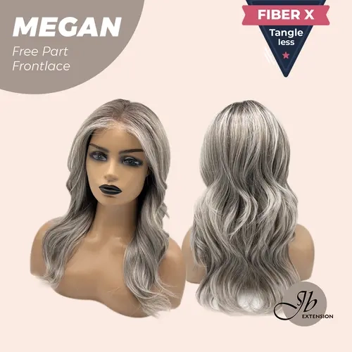 JBEXTENSION 20 Inches Mix Grey Curly Fiber X, Tangle Less Pre-Cut Free Part Frontlace Glueless Wig MEGAN【FIBER X】