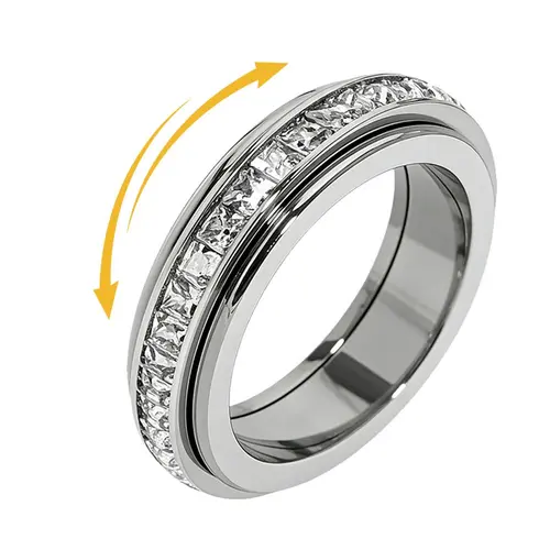 Anxiety Rings for Women and men Titanium Steel Spinner Fidget Band Rings Cubic Zirconia Relieving Anxiety Wedding Promise Lucky Rings Comfort Fit Size 5 to 10