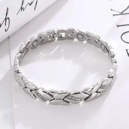 Women's leaf bracelet, pure copper magnetic bracelet with diamonds, 3500 gauss effective magnet, outdoor fun