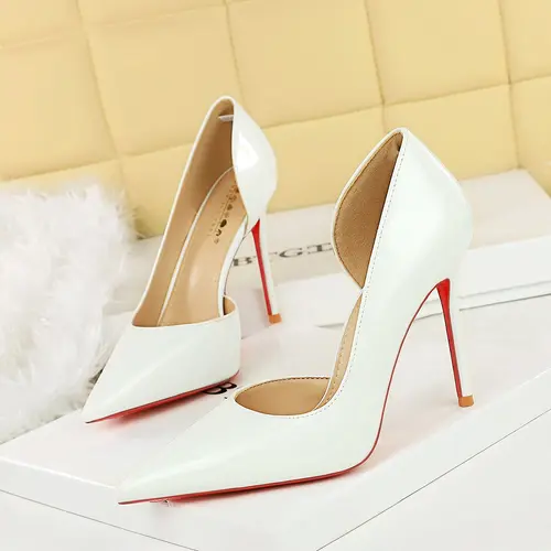 Stylish Women's High Heeled Shoes, Slingback Stiletto Heels, Minimalist Slingback Pumps, European Style Patent Leather, Elegant Party Shoes Hollow Side Design, Classy Fashion Slimming Look, Exquisite Heels for Parties and Events