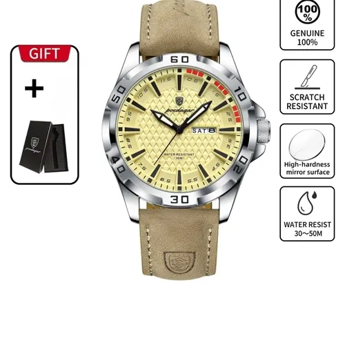 Poedagar Men's Watch Waterproof Night Light Date Weekly Watch Men's Quartz Sports Leather Watch Casual Men's Watch Waterproof Wristwatch Luminous Date Wristwatch Quartz Analog Wristwatch Quartz Wristwatches