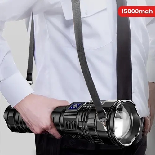Super Bright Rechargeable LED Flashlight Torch - 15000mAh Power Bank, USB Port, Mobile Power Function, LED Display, Long Distance Light, Outdoor Active Torches for Camping, Emergency