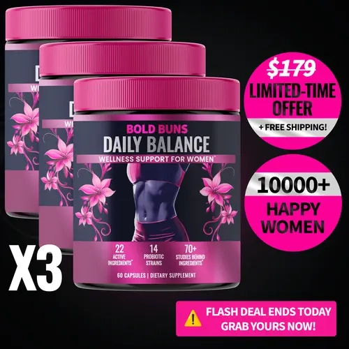 3 Pack | Bold Buns Daily Balance – Women’s Wellness Support | 22 Active Ingredients | 14-Strain Probiotic Blend | With Supresa Saffron, Berberine & Green Tea | 60 Vegan Capsules | Made in USA