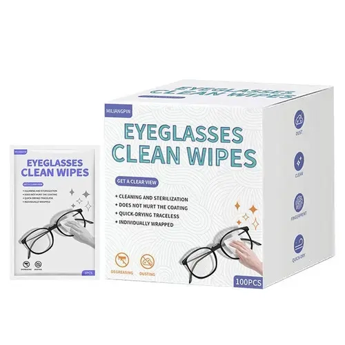 100-Pcs Scratch-Resistant Lens Cleaning Wipe Packs, Individually Wrapped Streak-Free Camera Cleaner, Gentle Quick-Dry Home Care Supplies for Coated Camera Lenses, Eyeglasses