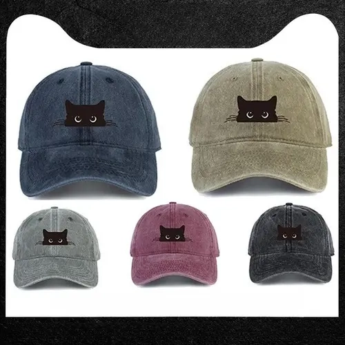 Women's Whimsical Allover Kitten Animal Print Baseball Cap - Adjustable Strap, UV Protection, Streetwear Style, Versatile Accessories for Adults, Ideal Womens Gifts