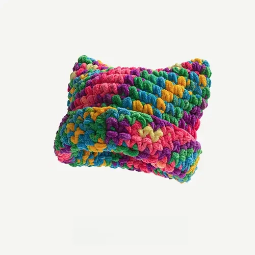 Dopamine Color Chunky Knit Beanie, Warm Ear-Flap, Cute Face-Slimming and Unique Slouchy Hat
