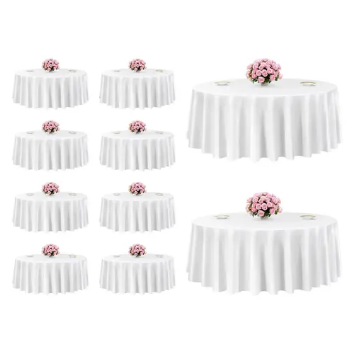 VEVOR 10-Pack Round White Polyester Large Outdoor Tablecloths, 120 in Diameter, Stain-Resistant, Wrinkle-Resistant, Machine Washable, Portable, Breathable, Decoration for Christmas, Family Anniversaries