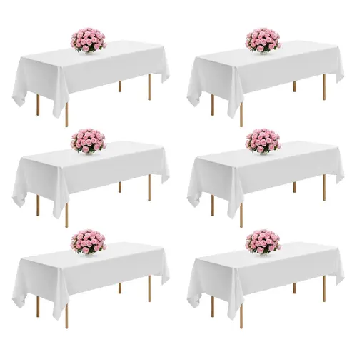VEVOR 6-Pack White Rectangle Outdoor Tablecloths, 60x102 in Breathable Wrinkle-Resistant Polyester, Reusable Machine-Washable Covers for Christmas, Party, Holiday Events (Family, Anniversary)