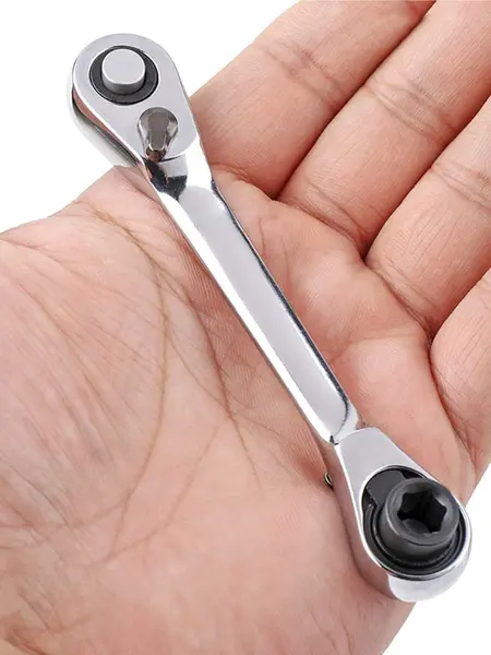 Silver Ratchet Wrench 1/4 Inch Mini Double Headed 72 Tooth Drive Socket (Bits Not Included), Ratchet Set Rotator Practical Accessories Tool, 5 Degrees Quick Install Release